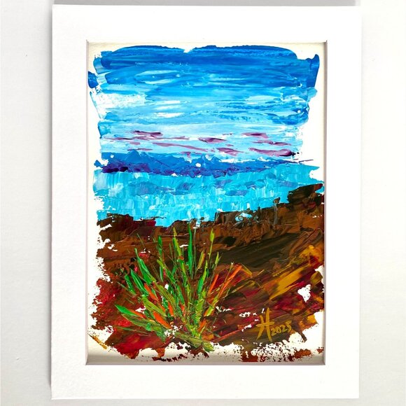 Bay View Original Acrylic Palette Knife Painting Matted 11x14in Wall Art - Picture 4 of 7